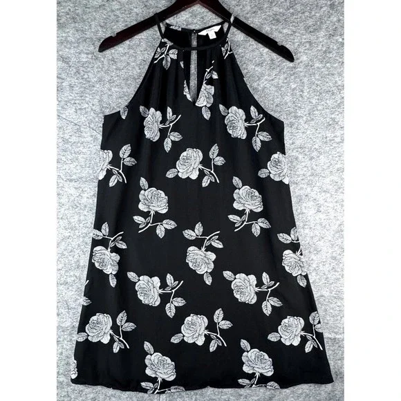 Candie's Dresses | Candie's Women Black White Floral Print Halter Mini Dress Fully Lined Size Small | Color: Black | Size: S | Pm-45121267'S Closet